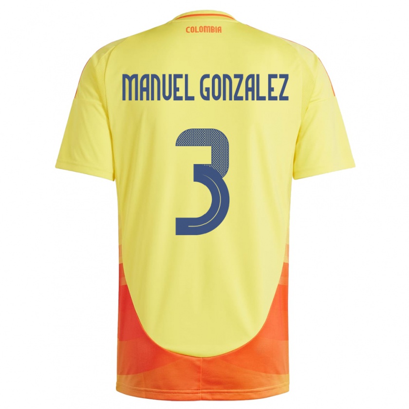 Kandiny Gyermek Kolumbia Carlos Manuel González #3 Sárga Hazai Jersey 24-26 Mez Póló Ing