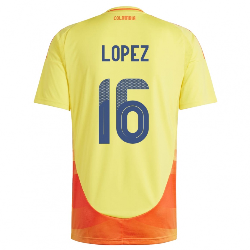 Kandiny Gyermek Kolumbia William López #16 Sárga Hazai Jersey 24-26 Mez Póló Ing