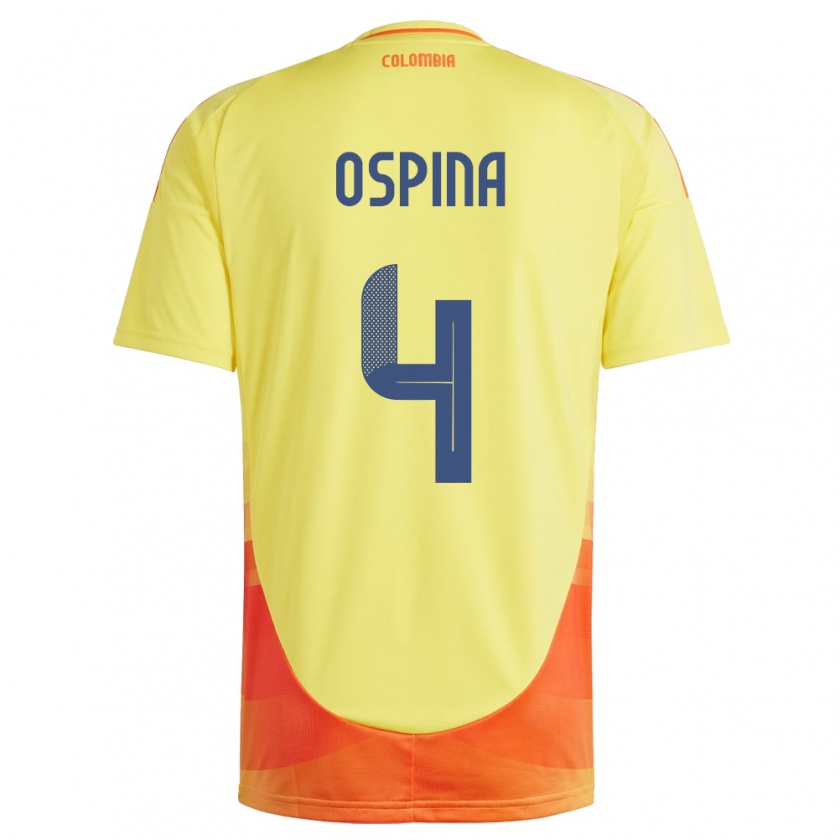 Kandiny Gyermek Kolumbia Diana Ospina #4 Sárga Hazai Jersey 24-26 Mez Póló Ing