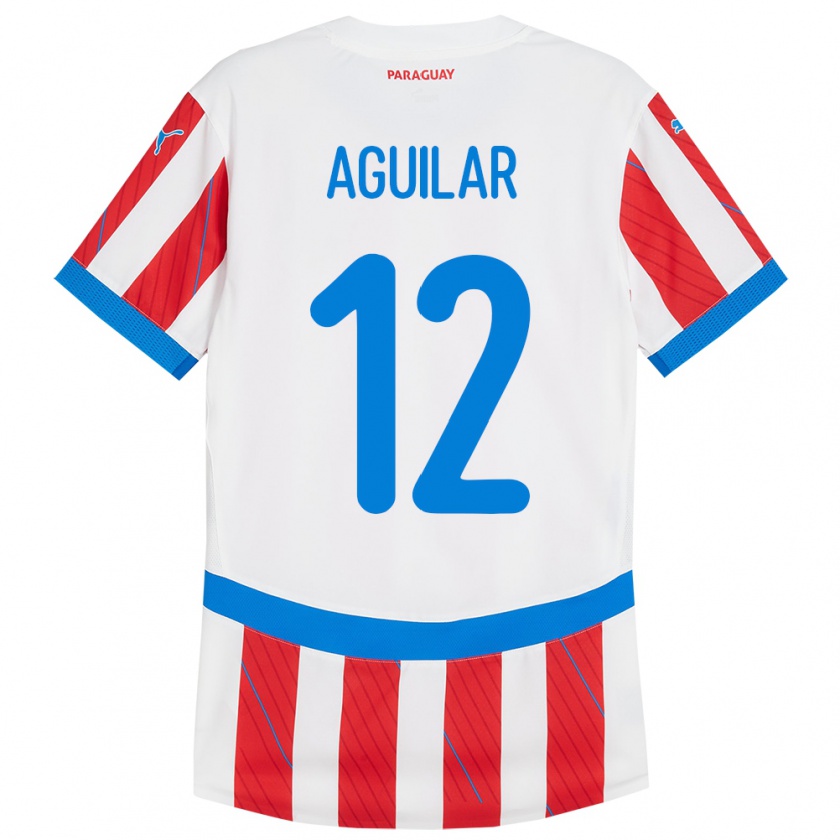 Kandiny Gyermek Paraguay Alfredo Aguilar #12 Fehér Piros Hazai Jersey 24-26 Mez Póló Ing