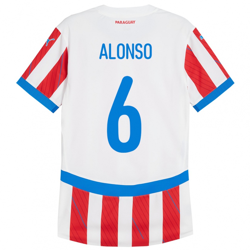 Kandiny Gyermek Paraguay Júnior Alonso #6 Fehér Piros Hazai Jersey 24-26 Mez Póló Ing