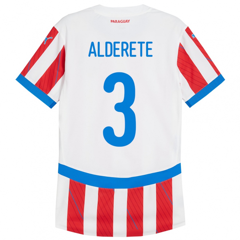 Kandiny Gyermek Paraguay Omar Alderete #3 Fehér Piros Hazai Jersey 24-26 Mez Póló Ing