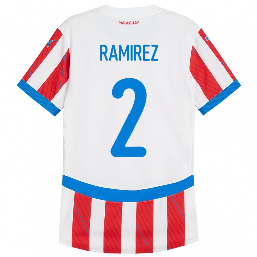 Kandiny Gyermek Paraguay Iván Ramírez #2 Fehér Piros Hazai Jersey 24-26 Mez Póló Ing