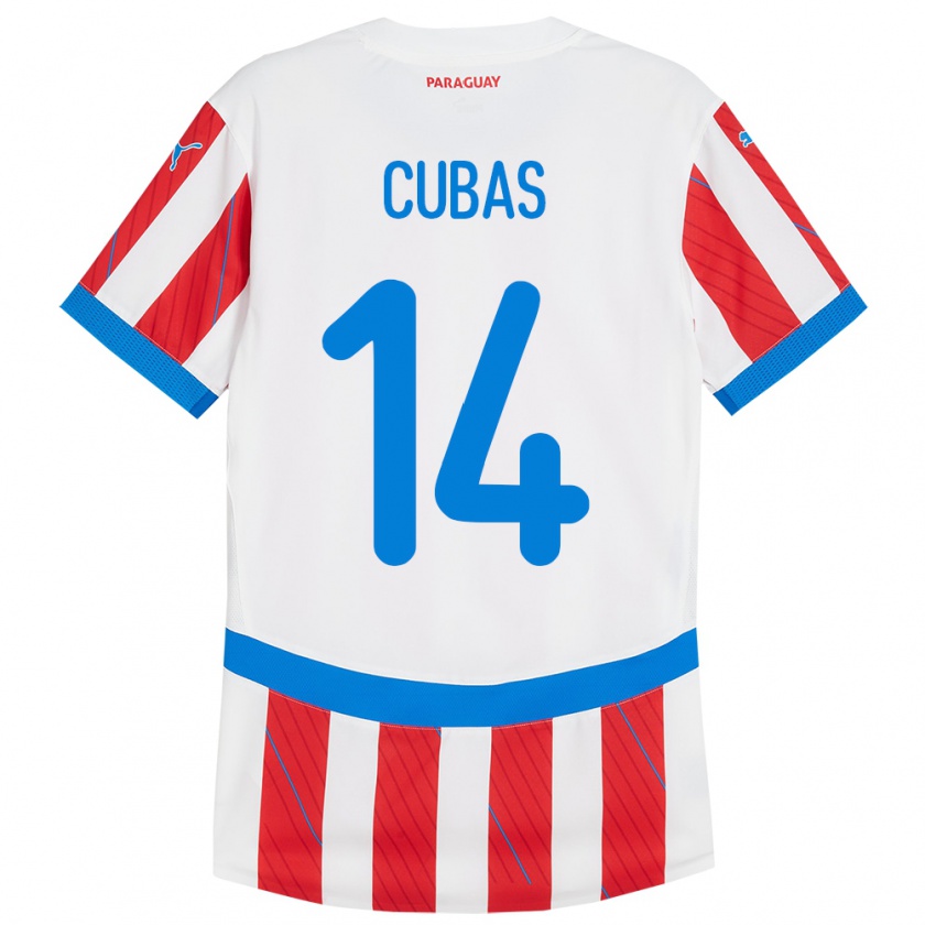 Kandiny Gyermek Paraguay Andrés Cubas #14 Fehér Piros Hazai Jersey 24-26 Mez Póló Ing