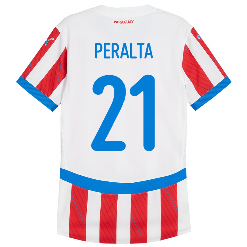 Kandiny Gyermek Paraguay Fabrizio Peralta #21 Fehér Piros Hazai Jersey 24-26 Mez Póló Ing