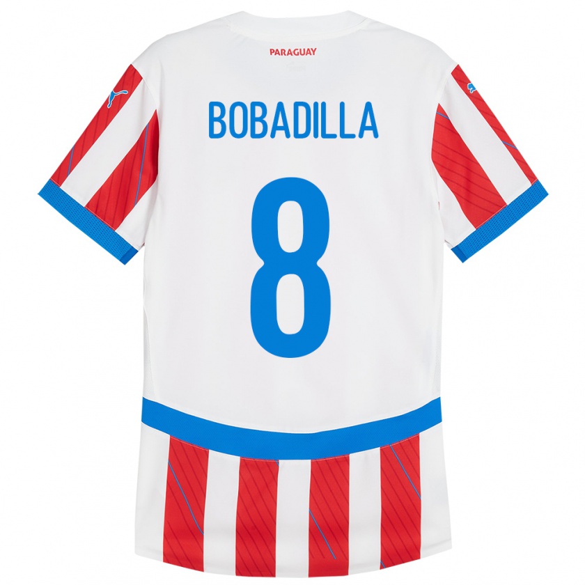 Kandiny Gyermek Paraguay Damián Bobadilla #8 Fehér Piros Hazai Jersey 24-26 Mez Póló Ing