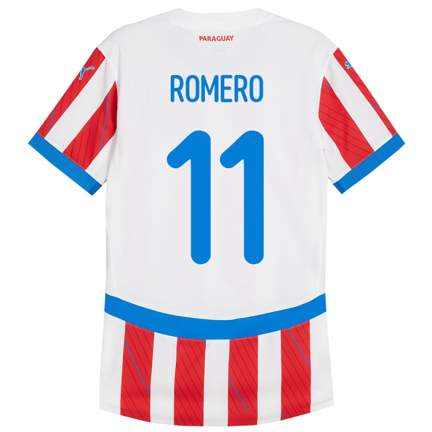 Kandiny Gyermek Paraguay Ángel Romero #11 Fehér Piros Hazai Jersey 24-26 Mez Póló Ing