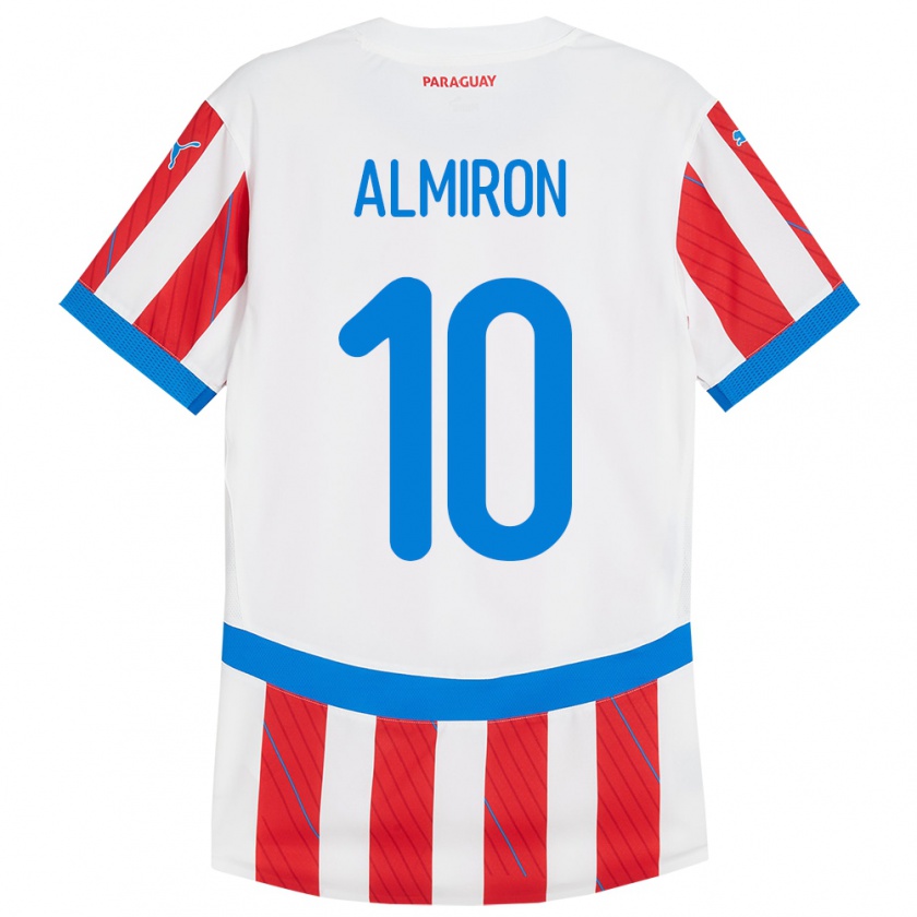 Kandiny Gyermek Paraguay Miguel Almirón #10 Fehér Piros Hazai Jersey 24-26 Mez Póló Ing