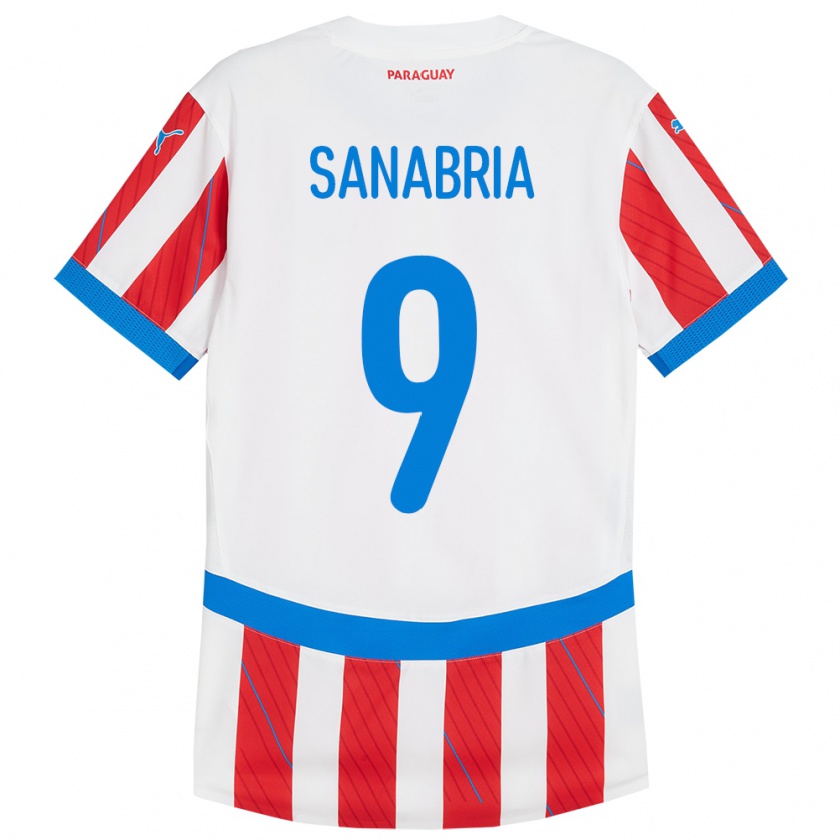 Kandiny Gyermek Paraguay Antonio Sanabria #9 Fehér Piros Hazai Jersey 24-26 Mez Póló Ing