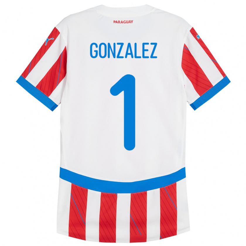 Kandiny Gyermek Paraguay Ángel González #1 Fehér Piros Hazai Jersey 24-26 Mez Póló Ing