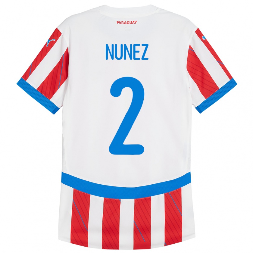 Kandiny Gyermek Paraguay Alan Núñez #2 Fehér Piros Hazai Jersey 24-26 Mez Póló Ing