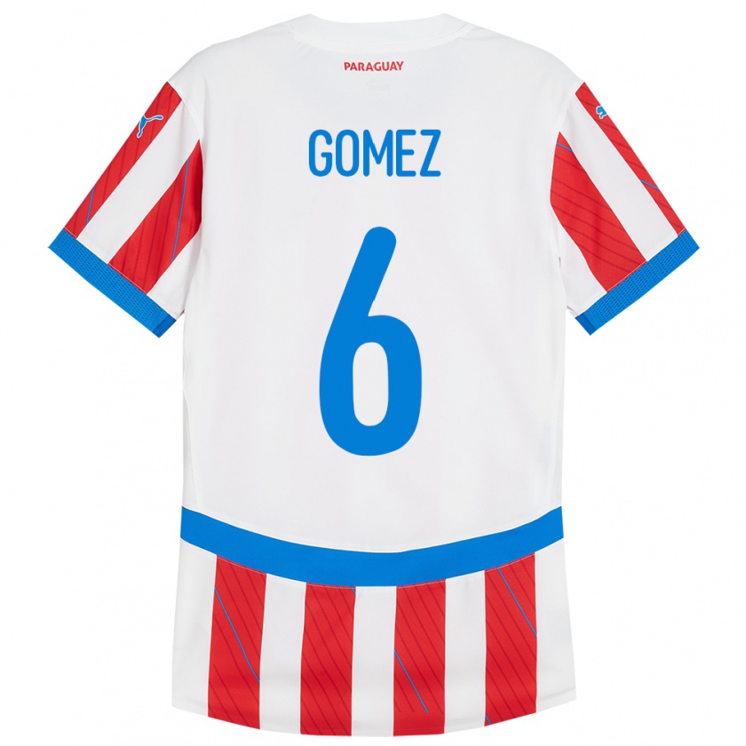 Kandiny Gyermek Paraguay Marcos Gómez #6 Fehér Piros Hazai Jersey 24-26 Mez Póló Ing