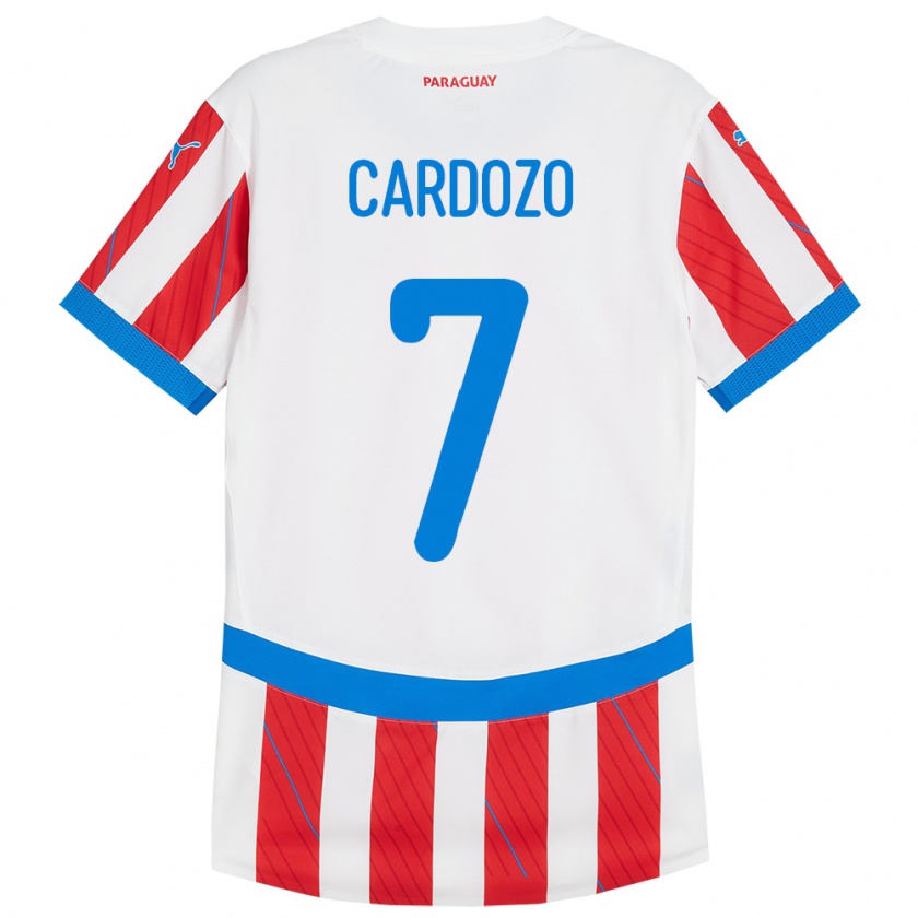 Kandiny Gyermek Paraguay Fernando Cardozo #7 Fehér Piros Hazai Jersey 24-26 Mez Póló Ing