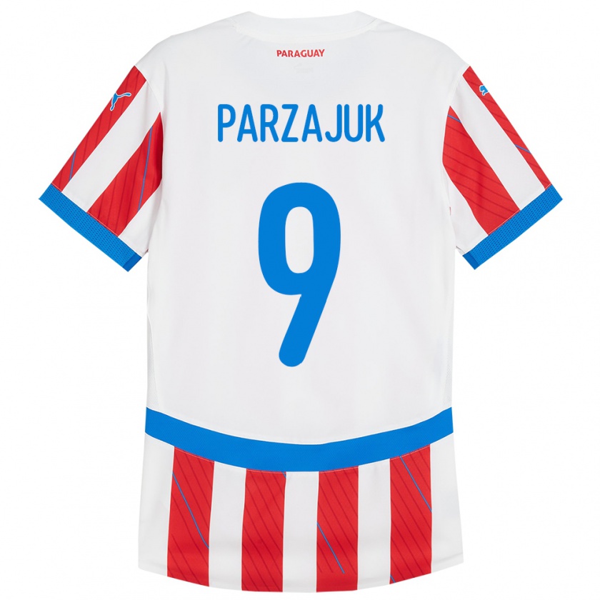 Kandiny Gyermek Paraguay Kevin Parzajuk #9 Fehér Piros Hazai Jersey 24-26 Mez Póló Ing