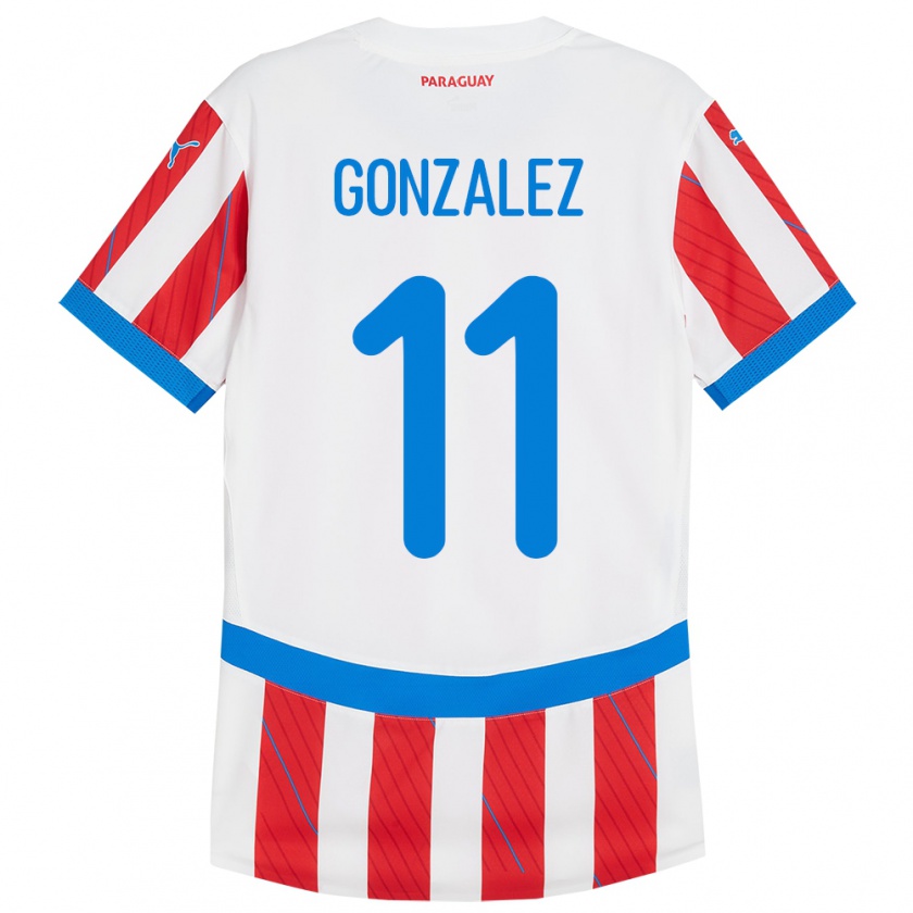 Kandiny Gyermek Paraguay Enso González #11 Fehér Piros Hazai Jersey 24-26 Mez Póló Ing