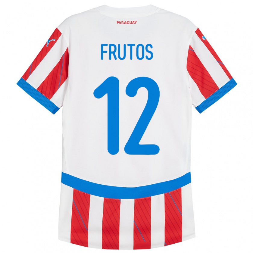 Kandiny Gyermek Paraguay Rodrigo Frutos #12 Fehér Piros Hazai Jersey 24-26 Mez Póló Ing