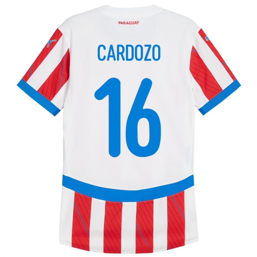 Kandiny Gyermek Paraguay Juan Cardozo #16 Fehér Piros Hazai Jersey 24-26 Mez Póló Ing