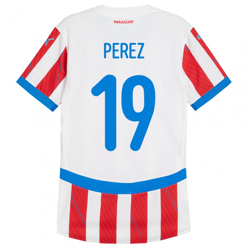 Kandiny Gyermek Paraguay Marcelo Pérez #19 Fehér Piros Hazai Jersey 24-26 Mez Póló Ing