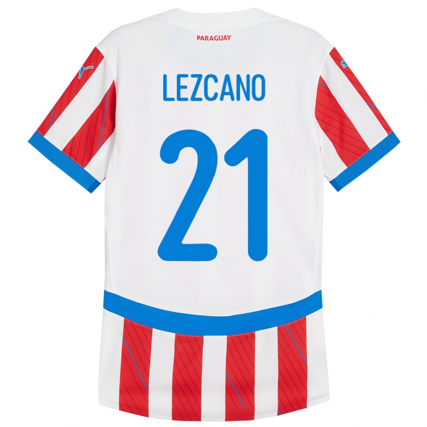 Kandiny Gyermek Paraguay Rubén Lezcano #21 Fehér Piros Hazai Jersey 24-26 Mez Póló Ing