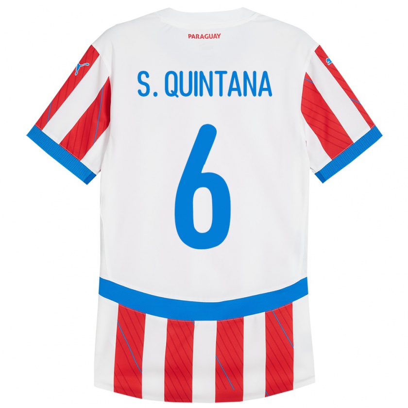 Kandiny Gyermek Paraguay Sebastián Quintana #6 Fehér Piros Hazai Jersey 24-26 Mez Póló Ing