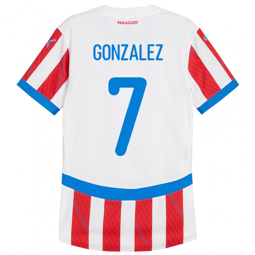 Kandiny Gyermek Paraguay Diego González #7 Fehér Piros Hazai Jersey 24-26 Mez Póló Ing