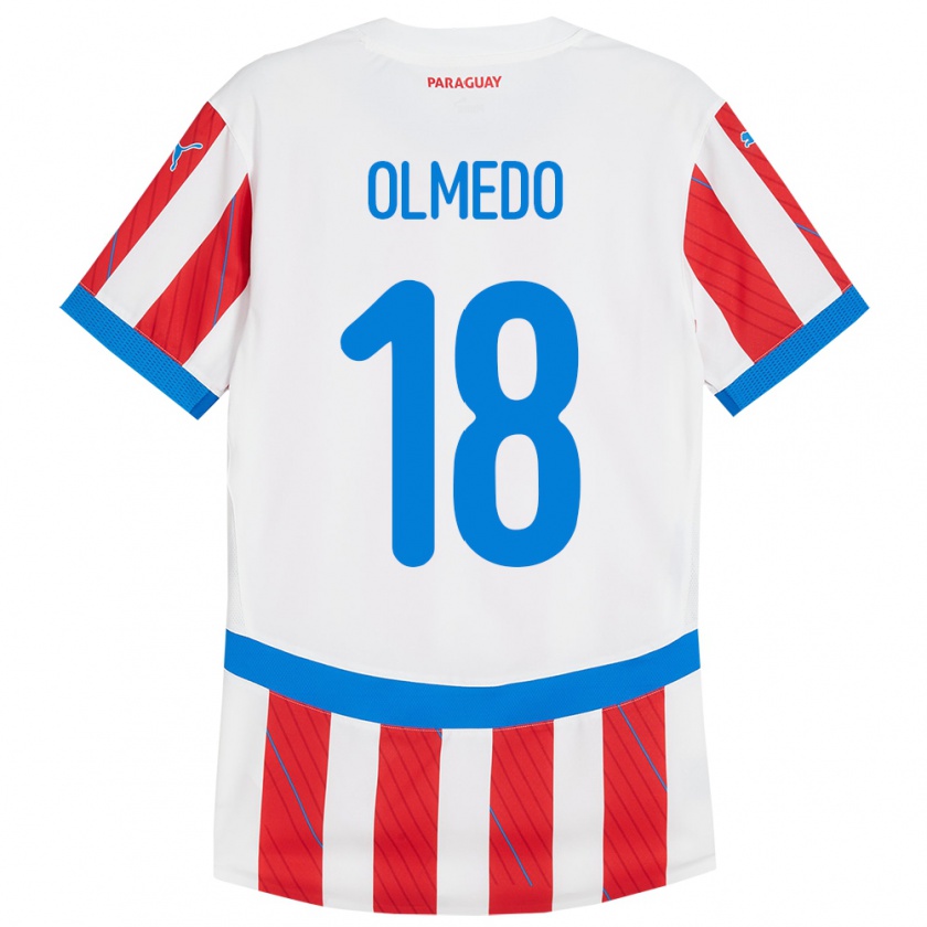 Kandiny Gyermek Paraguay Cesar Olmedo #18 Fehér Piros Hazai Jersey 24-26 Mez Póló Ing