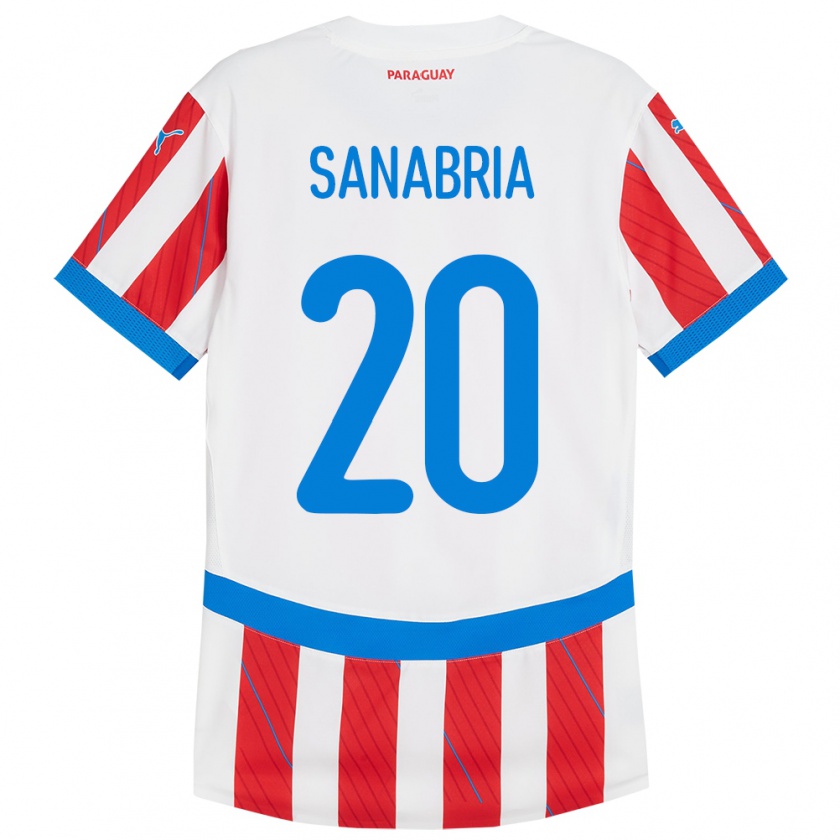 Kandiny Gyermek Paraguay Tobías Sanabria #20 Fehér Piros Hazai Jersey 24-26 Mez Póló Ing