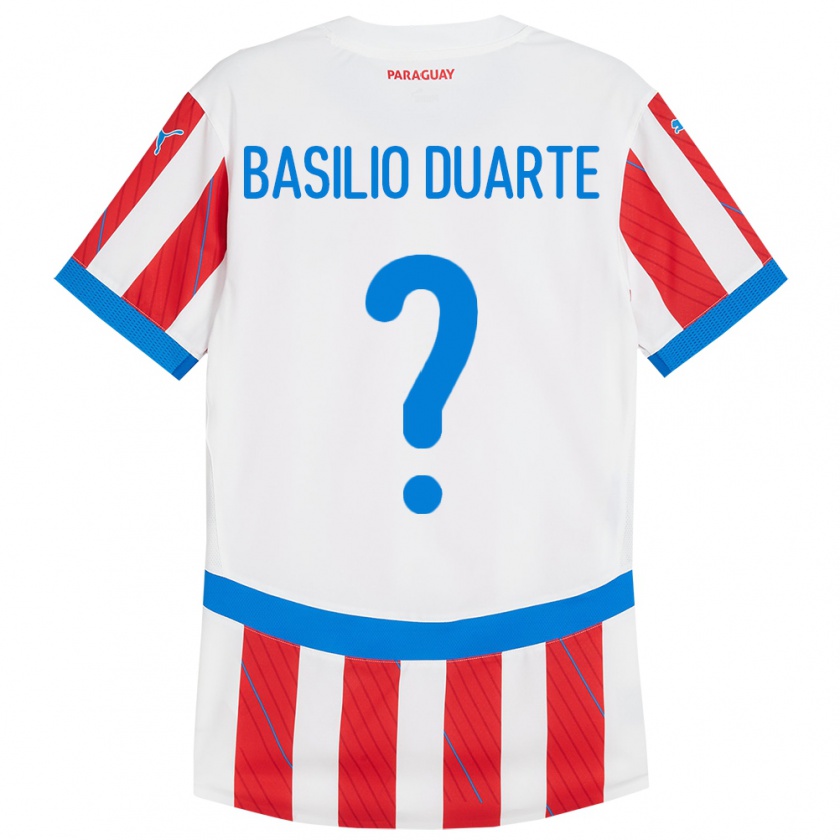 Kandiny Gyermek Paraguay Basilio Duarte #0 Fehér Piros Hazai Jersey 24-26 Mez Póló Ing