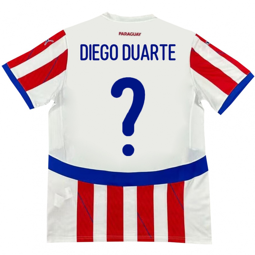 Kandiny Gyermek Paraguay Diego Duarte #0 Fehér Piros Hazai Jersey 24-26 Mez Póló Ing