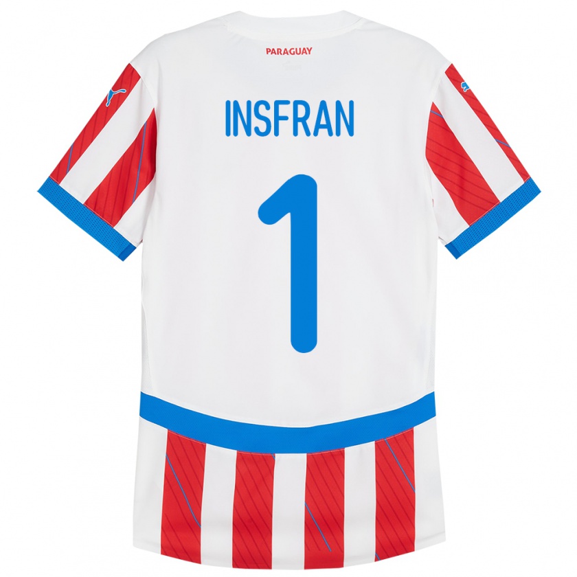 Kandiny Gyermek Paraguay Facundo Insfrán #1 Fehér Piros Hazai Jersey 24-26 Mez Póló Ing