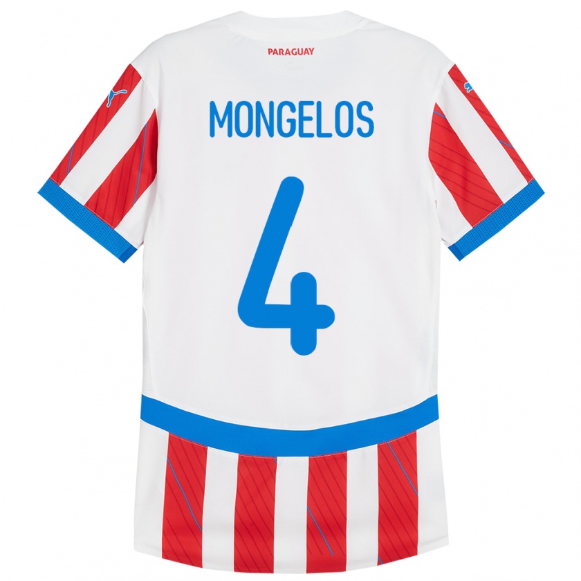 Kandiny Gyermek Paraguay Rolando Mongelós #4 Fehér Piros Hazai Jersey 24-26 Mez Póló Ing