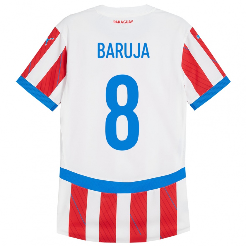 Kandiny Gyermek Paraguay Fabrizio Baruja #8 Fehér Piros Hazai Jersey 24-26 Mez Póló Ing