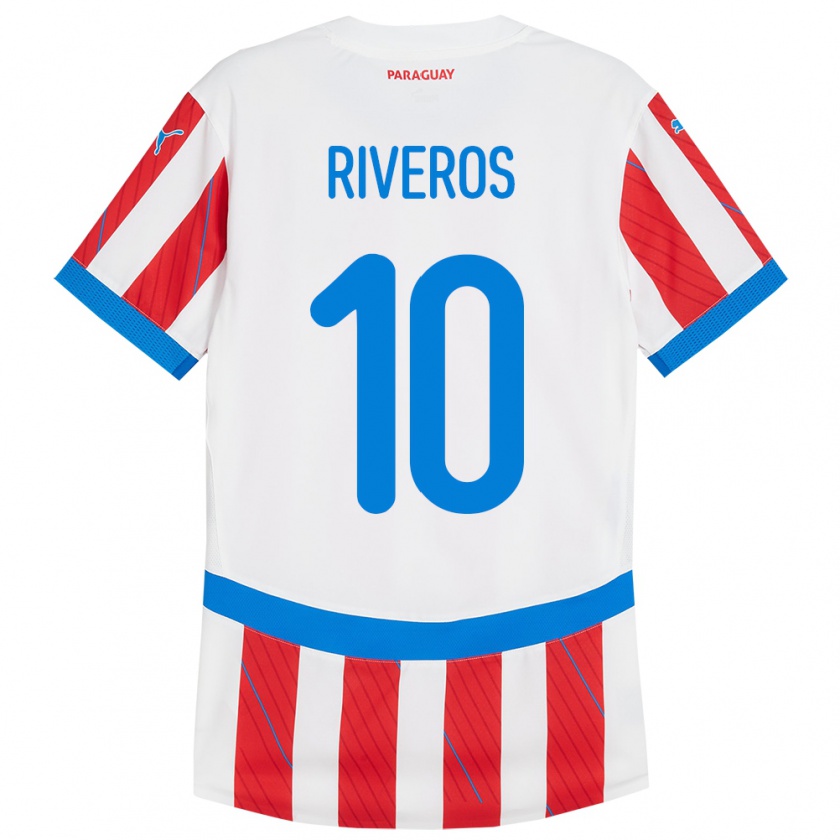 Kandiny Gyermek Paraguay Paulo Riveros #10 Fehér Piros Hazai Jersey 24-26 Mez Póló Ing