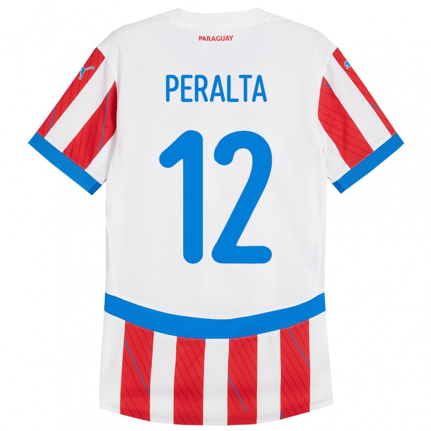 Kandiny Gyermek Paraguay Jesús Peralta #12 Fehér Piros Hazai Jersey 24-26 Mez Póló Ing