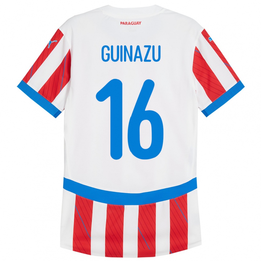 Kandiny Gyermek Paraguay Lucas Guiñazú #16 Fehér Piros Hazai Jersey 24-26 Mez Póló Ing