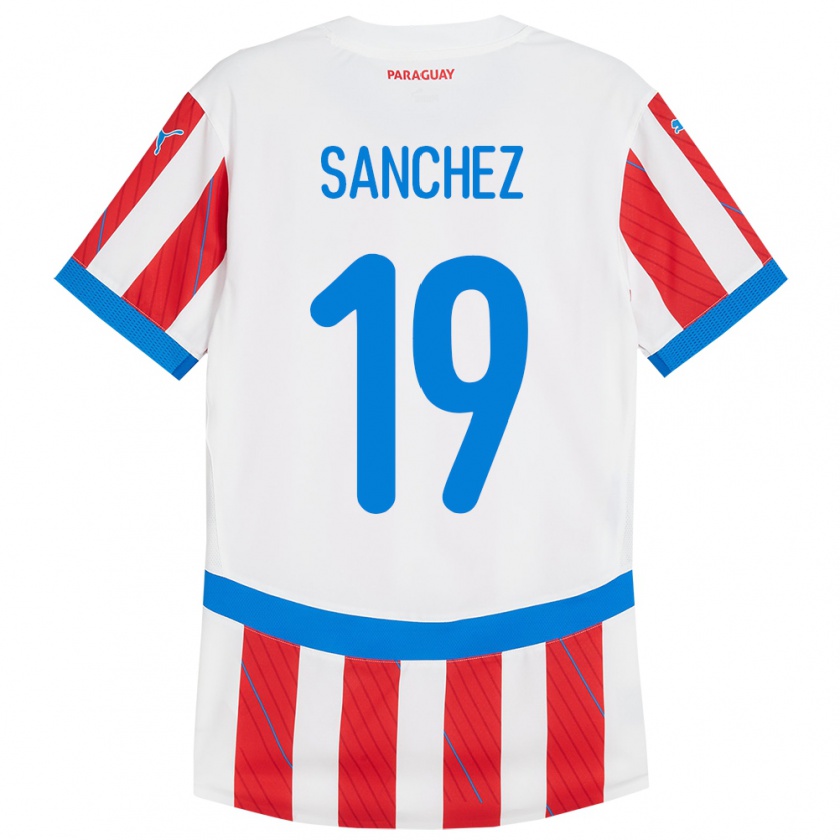 Kandiny Gyermek Paraguay Juan Sánchez #19 Fehér Piros Hazai Jersey 24-26 Mez Póló Ing