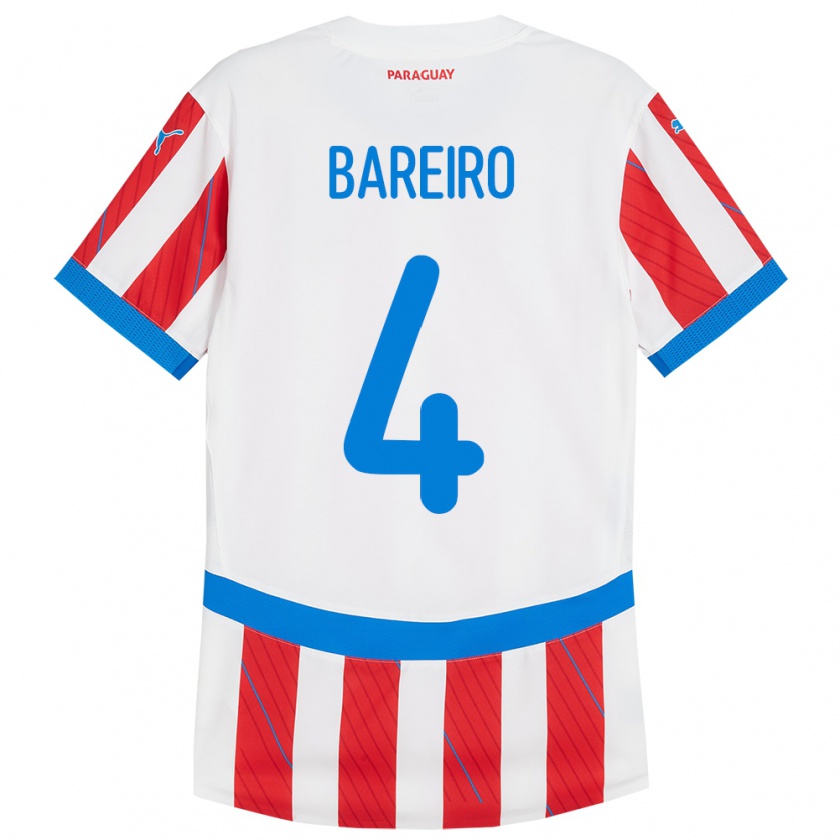 Kandiny Gyermek Paraguay Daysy Bareiro #4 Fehér Piros Hazai Jersey 24-26 Mez Póló Ing