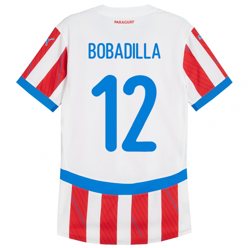 Kandiny Gyermek Paraguay Alicia Bobadilla #12 Fehér Piros Hazai Jersey 24-26 Mez Póló Ing