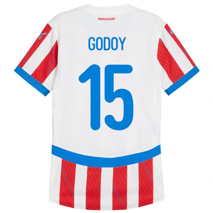 Kandiny Gyermek Paraguay Fanny Godoy #15 Fehér Piros Hazai Jersey 24-26 Mez Póló Ing