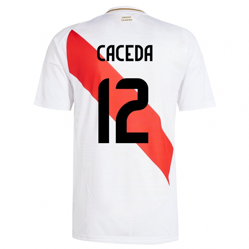 Kandiny Gyermek Peru Carlos Cáceda #12 Fehér Hazai Jersey 24-26 Mez Póló Ing