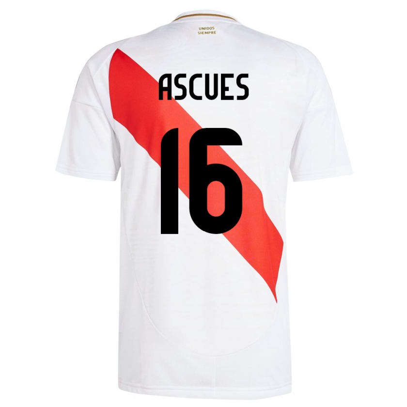 Kandiny Gyermek Peru Carlos Ascues #16 Fehér Hazai Jersey 24-26 Mez Póló Ing