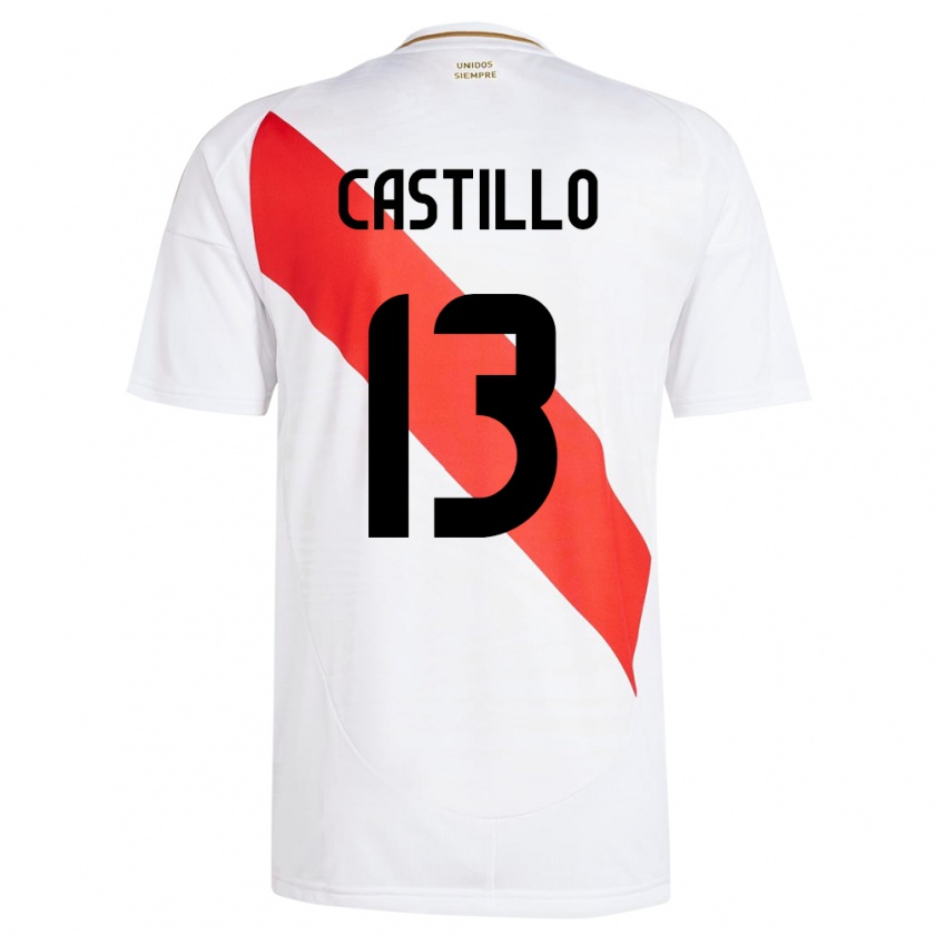 Kandiny Gyermek Peru Jesús Castillo #13 Fehér Hazai Jersey 24-26 Mez Póló Ing