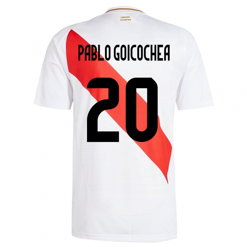 Kandiny Gyermek Peru Juan Pablo Goicochea #20 Fehér Hazai Jersey 24-26 Mez Póló Ing