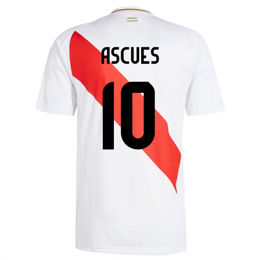 Kandiny Gyermek Peru Adrián Ascues #10 Fehér Hazai Jersey 24-26 Mez Póló Ing