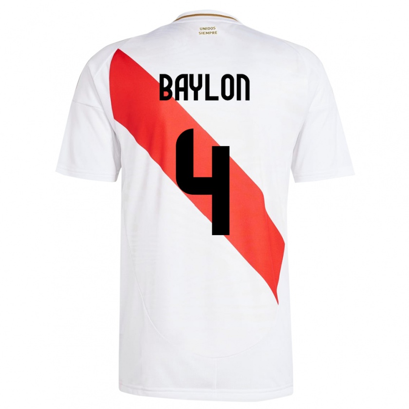 Kandiny Gyermek Peru Luis Baylón #4 Fehér Hazai Jersey 24-26 Mez Póló Ing