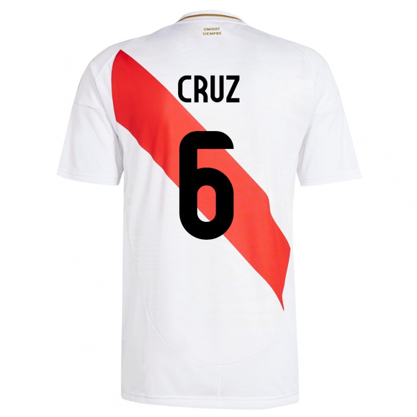 Kandiny Gyermek Peru Esteban Cruz #6 Fehér Hazai Jersey 24-26 Mez Póló Ing