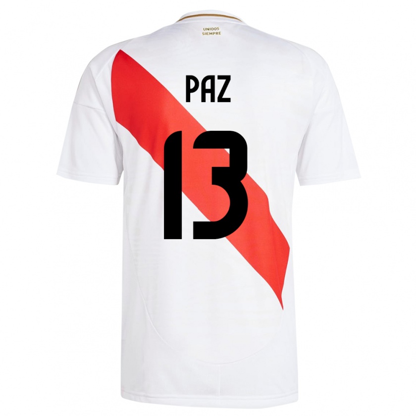 Kandiny Gyermek Peru Braidy Paz #13 Fehér Hazai Jersey 24-26 Mez Póló Ing