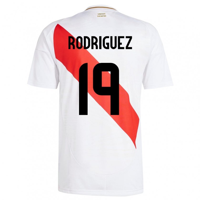 Kandiny Gyermek Peru Mateo Rodríguez #19 Fehér Hazai Jersey 24-26 Mez Póló Ing