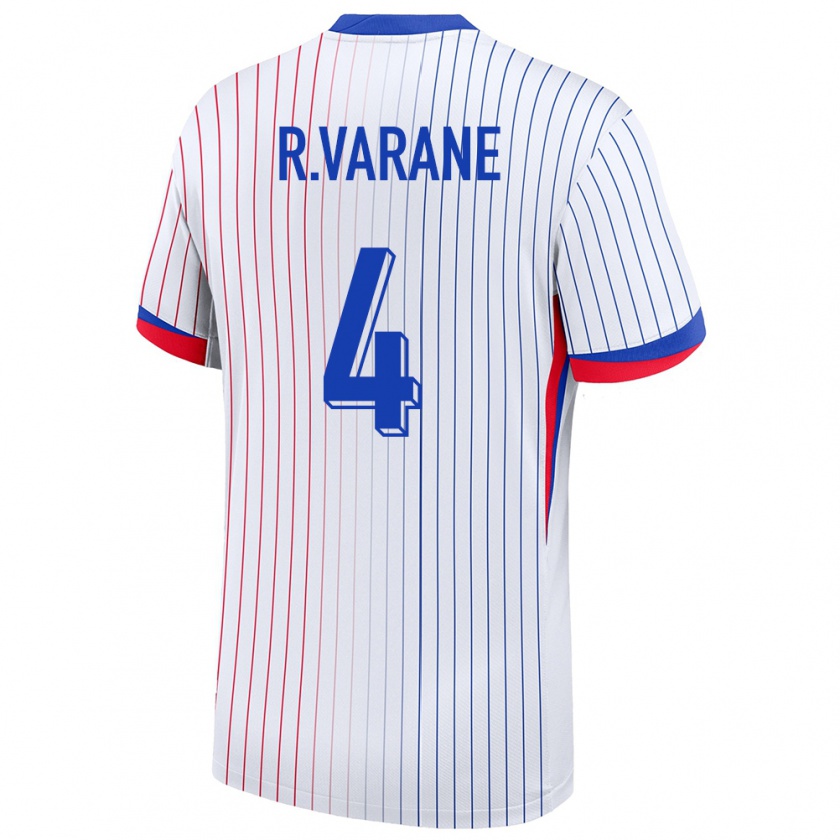 Kandiny Gyermek Franciaország Raphael Varane #4 Fehér Idegenbeli Jersey 24-26 Mez Póló Ing