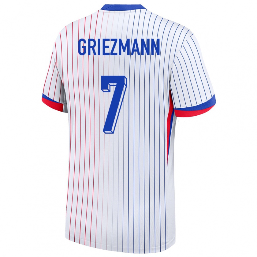 Kandiny Gyermek Franciaország Antoine Griezmann #7 Fehér Idegenbeli Jersey 24-26 Mez Póló Ing